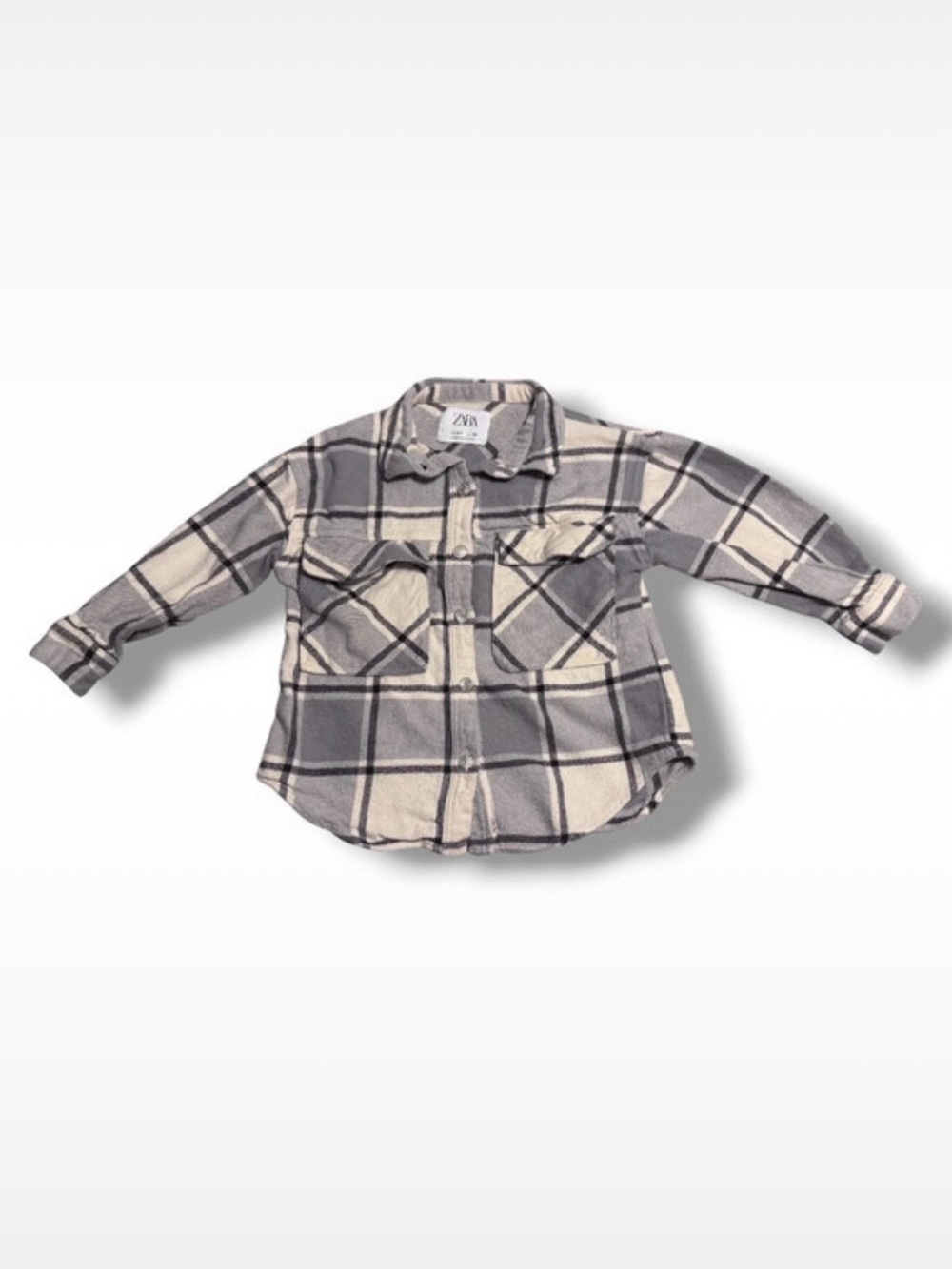 Zara Kids Youth Boys Gray Plaid Button-Up Long Sleeve Shirt